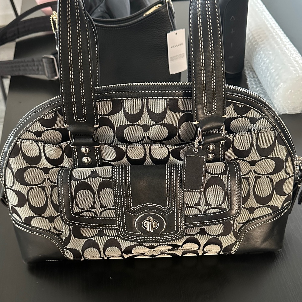 Coach Black and Gray Signature Shoulder Bag